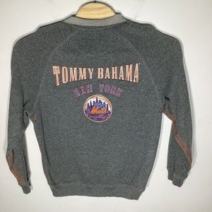 Tommy Bahama Baseball Mens Long Sleeve 1/4 Zip NY Mets Pullover Gray Size Medium